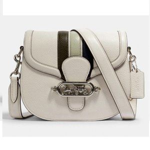 Coach Jade Saddle crossbody Bag withVarsity Stripe cream white silver #1924 NWT